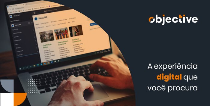 Um notbook aberto em uma página da web e a escrita "A experiência digital que você procura"