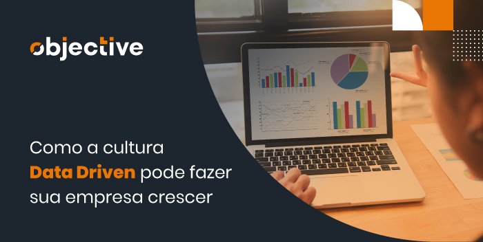 Computador mostrando gráficos na tela e a frase ao lado "como a cultura data driven pode fazer sua empresa crescer"