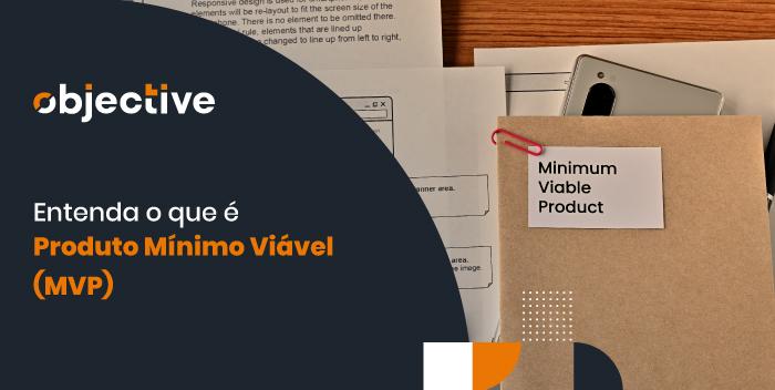 imagem de diversos papéis fixados na parede, simbilizando a idealização de um novo produto. Ao lado o título do artigo "Entenda o que é Produto Mínimo Viável (MVP)"