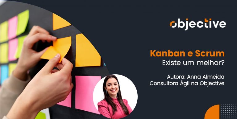 à direita imagem de post it e à esquerda título do artigo: Kanban e Scrum – Existe um melhor?